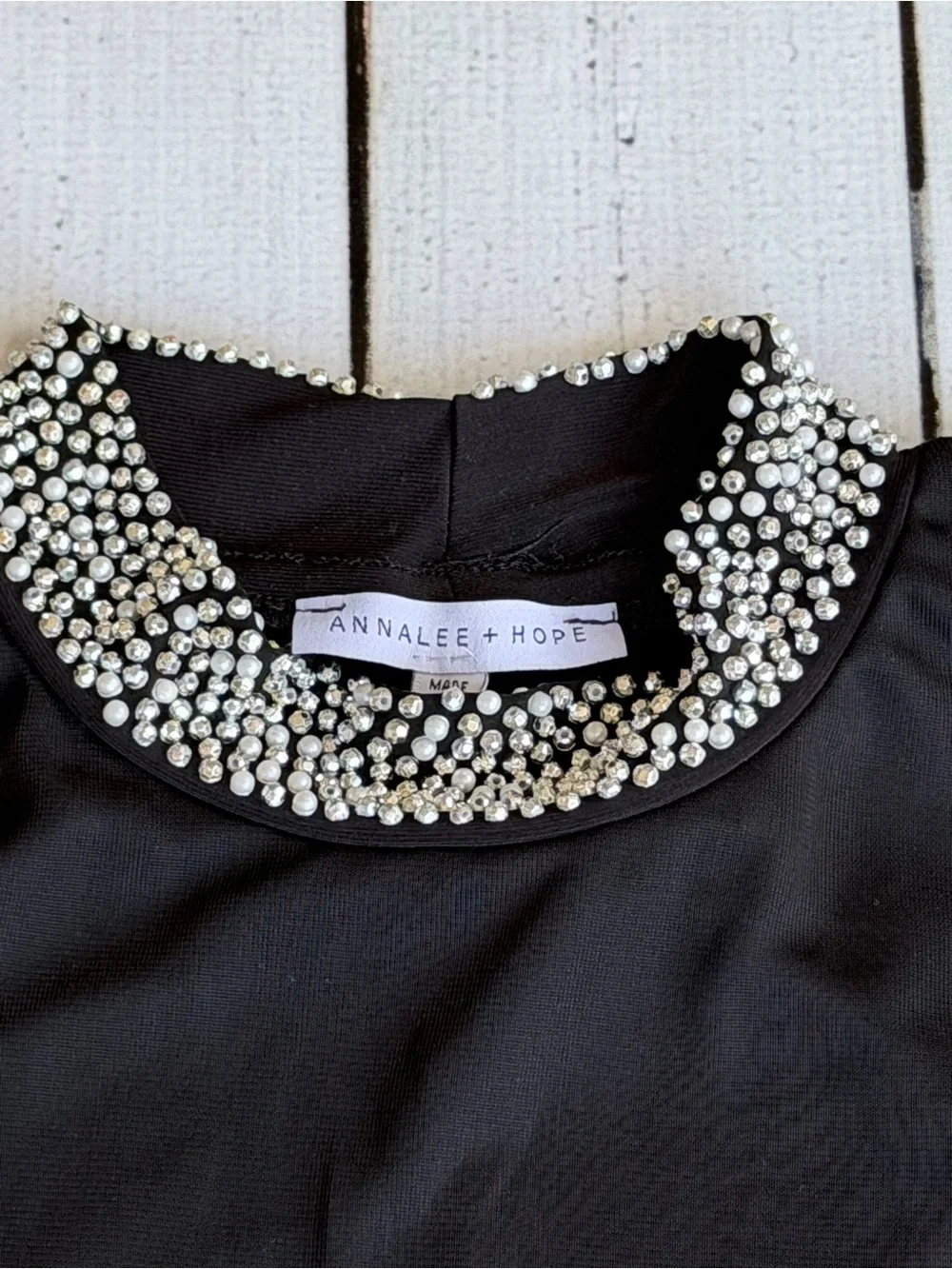 Annalee + Hope Black Swing Cocktail Dress - Pearl & Bead Embellished Collar